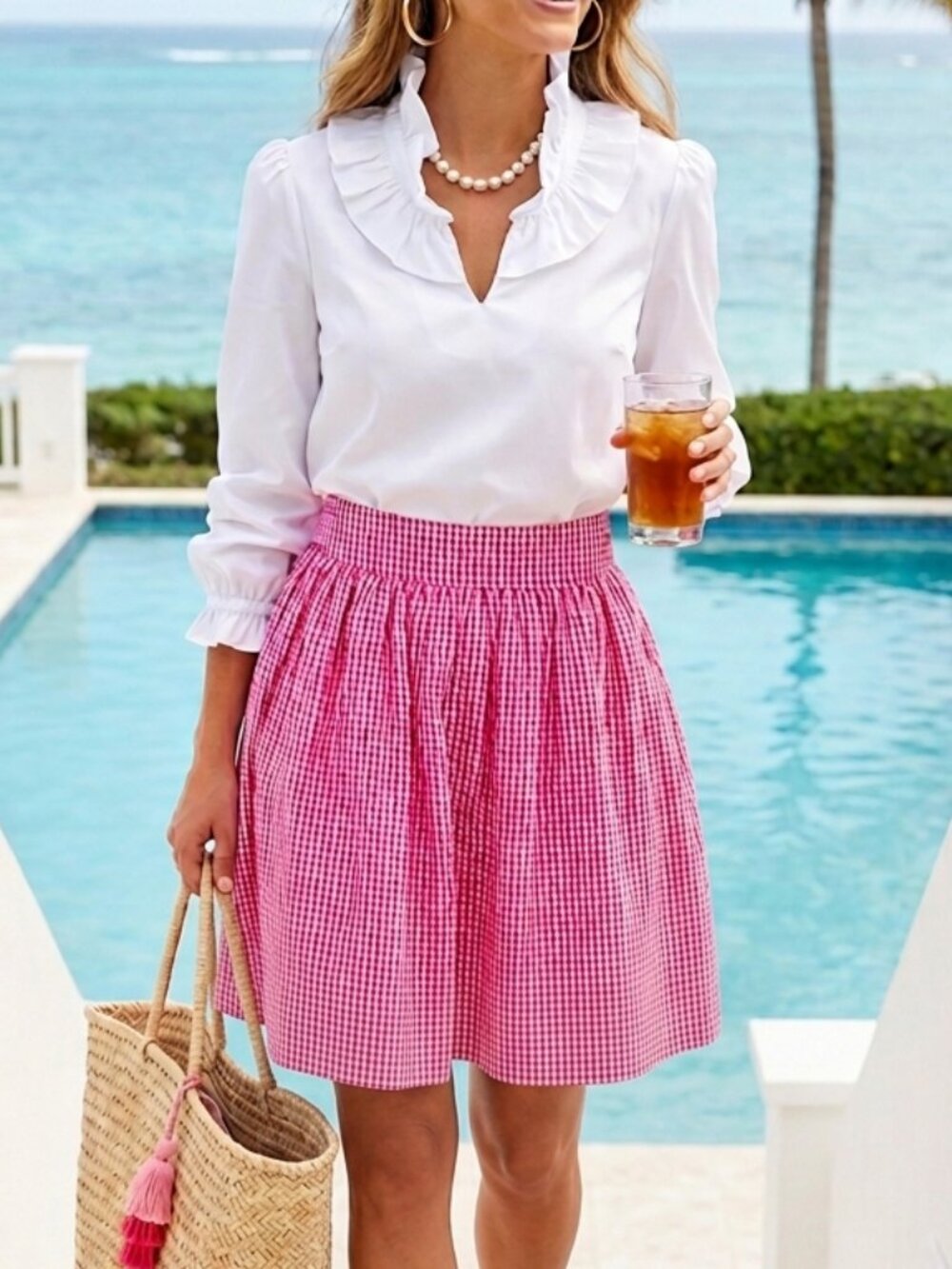 Just Madras Shantung Silk Plaid Gingham Full Skirt Size Small - Picture 8 of 8